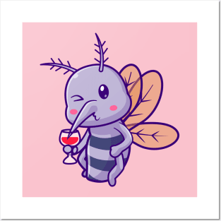 Cute Mosquito Drinking Blood Cartoon Posters and Art